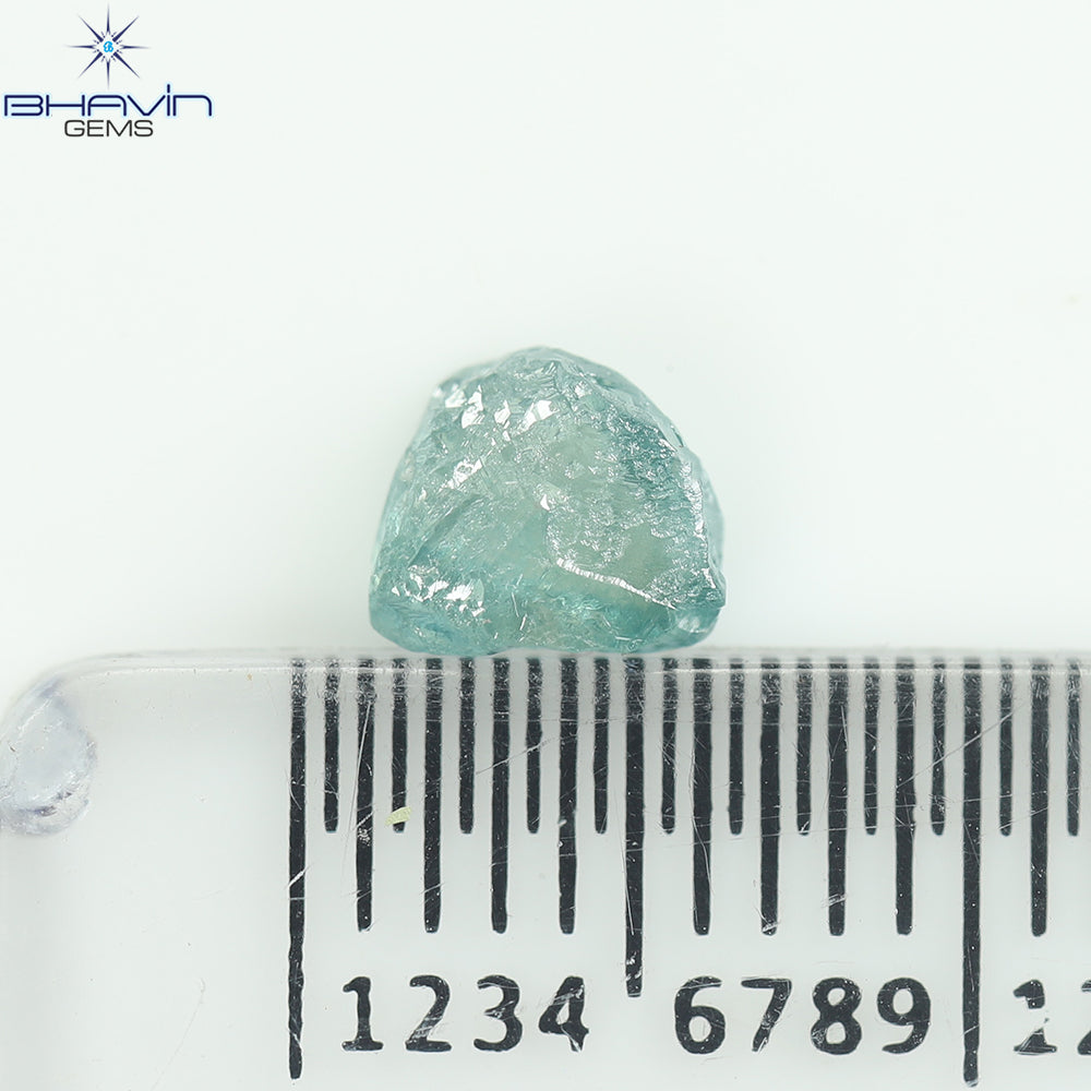 0.62 CT Rough Natural Diamond Enhanced Greenish Blue Color Clarity SI1 (5.37 MM)