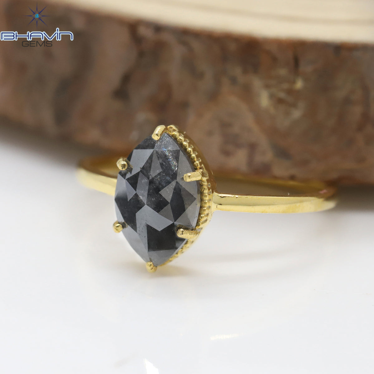 Marquise Diamond Salt And Pepper Diamond Natural Diamond Ring Gold Ring Engagement Ring