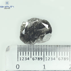 1.69 CT スライス形状 天然ダイヤモンド ソルト アンド ペッパー カラー I3 クラリティ (12.46 MM)