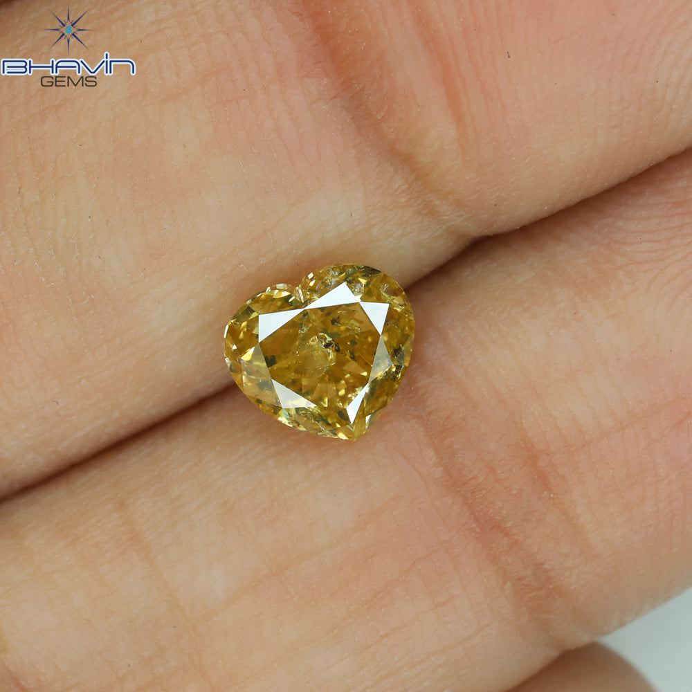 1.00 CT Heart Shape Natural Diamond Orange Yellow Color I2 Clarity (6.22 MM)