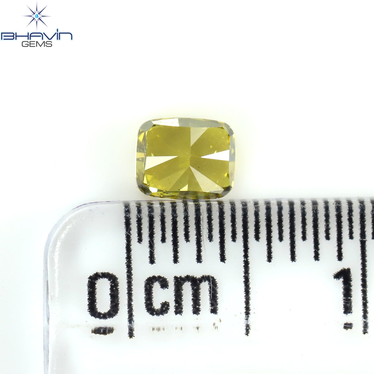 0.38 CT Natural Cushion Diamond Enhanced Green Yellow Color Clarity VS2 (4.20 MM)