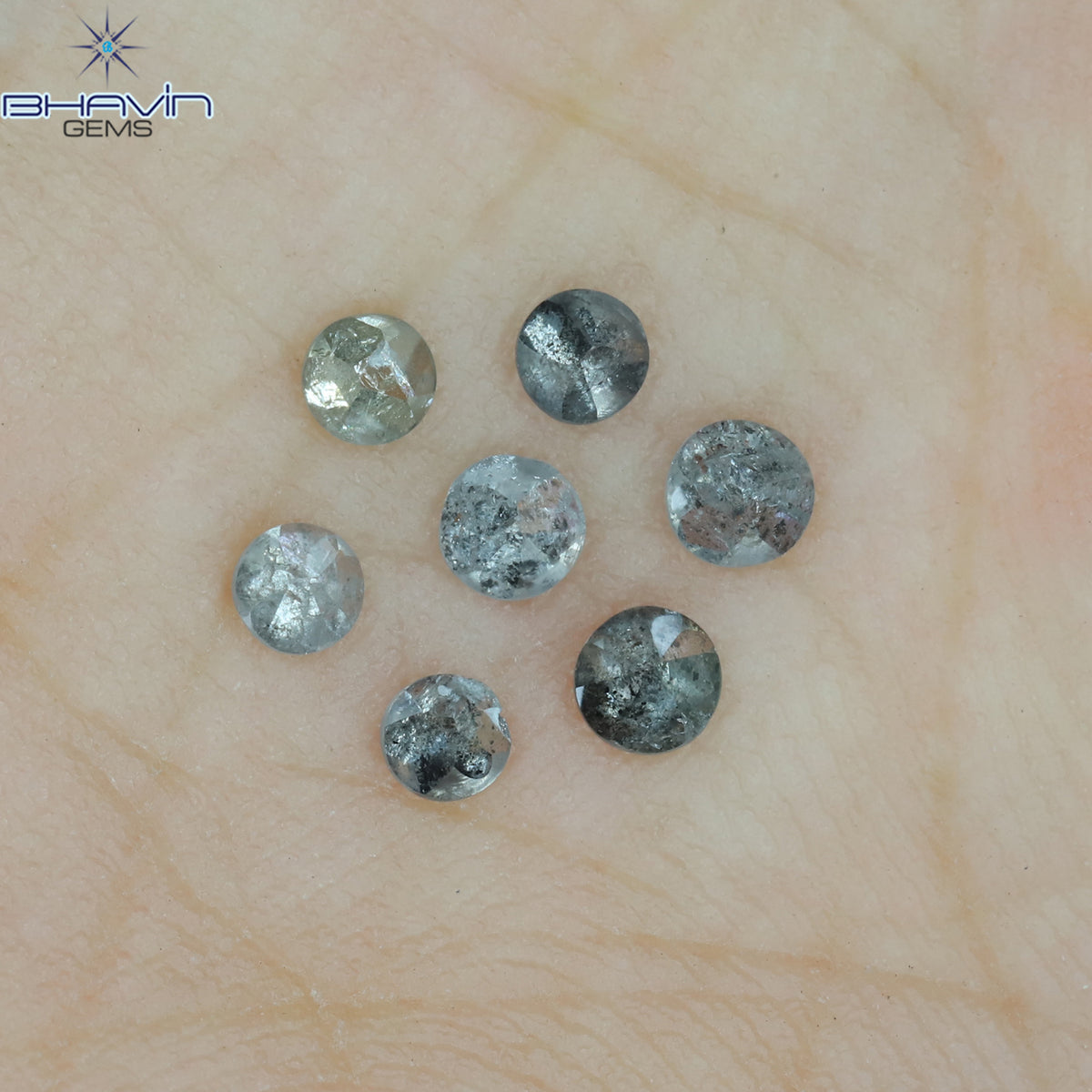 0.46 CT/7 Pcs Natural Uncut Diamond Salt And Pepper Color Clarity I3 (2.50 MM)