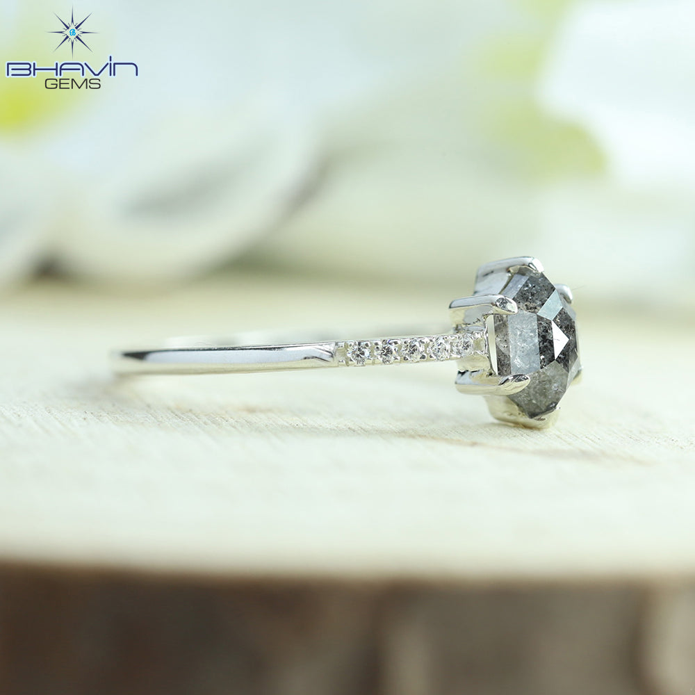 Hexagon Diamond Natural Diamond Ring Gray Color Gold Ring Engagement Ring