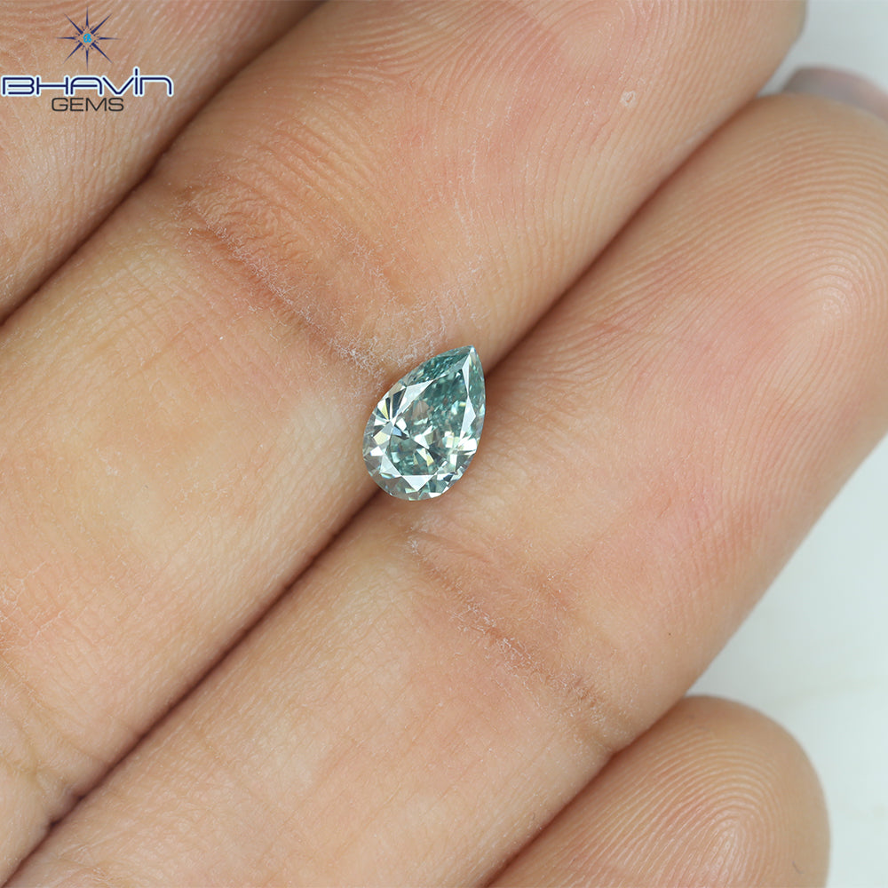 0.40 CT ペアシェイプ ナチュラル ダイヤモンド ブルーイッシュ グリーン カラー VS1 クラリティ (6.13 MM)