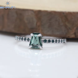 Coffin Diamond Greenish Blue Color Natural Diamond Ring Engagement Ring