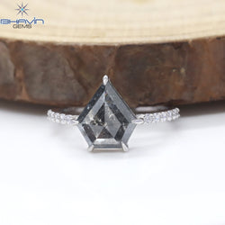 Pentagon Diamond Salt And Papper Color Natural Diamond Ring Engagement Ring
