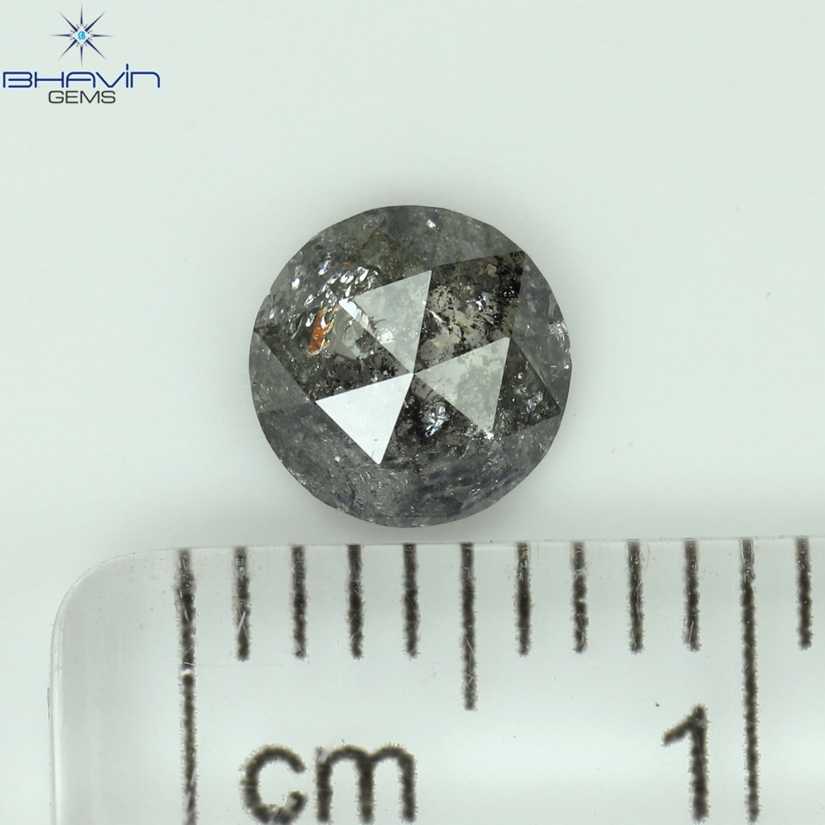 0.69 CT ラウンド ローズ カット シェイプ 天然ダイヤモンド ソルト アンド ペッパー カラー I3 クラリティ (5.76 MM)