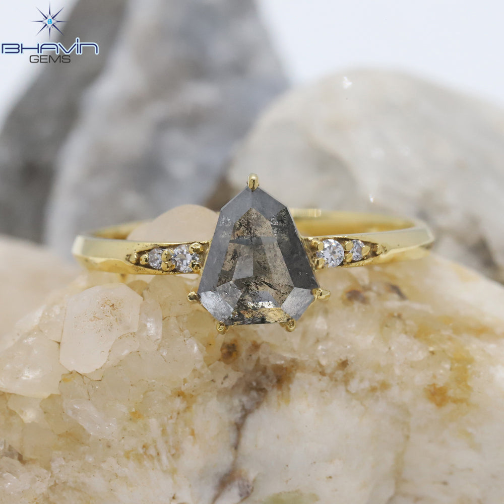 Shield Diamond, Natural Diamond Ring, Salt And Pepper Diamond, Gold Ring, Engagement Ring, Wedding Ring, Diamond Ring