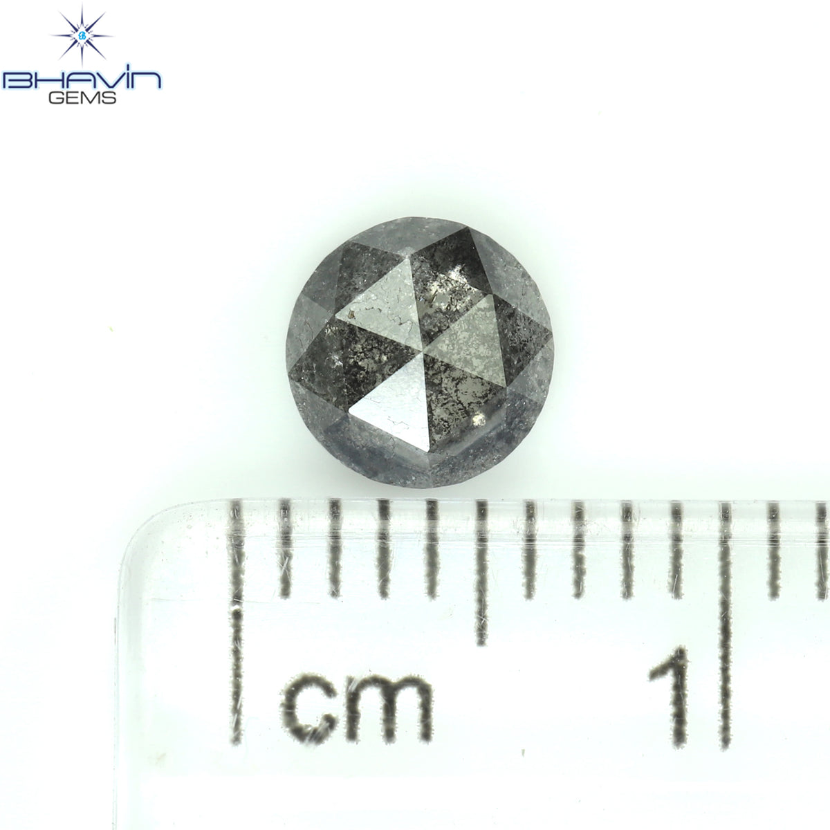 0.65 CT ラウンド ローズ カット シェイプ 天然ダイヤモンド ソルト アンド ペッパー カラー I3 クラリティ (5.56 MM)
