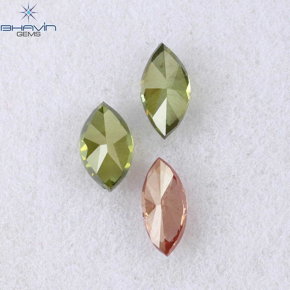 0.49 CT/3 Pcs Natural Marquise Diamond Enhanced Green Pink Color Clarity I1 (5.07 MM)