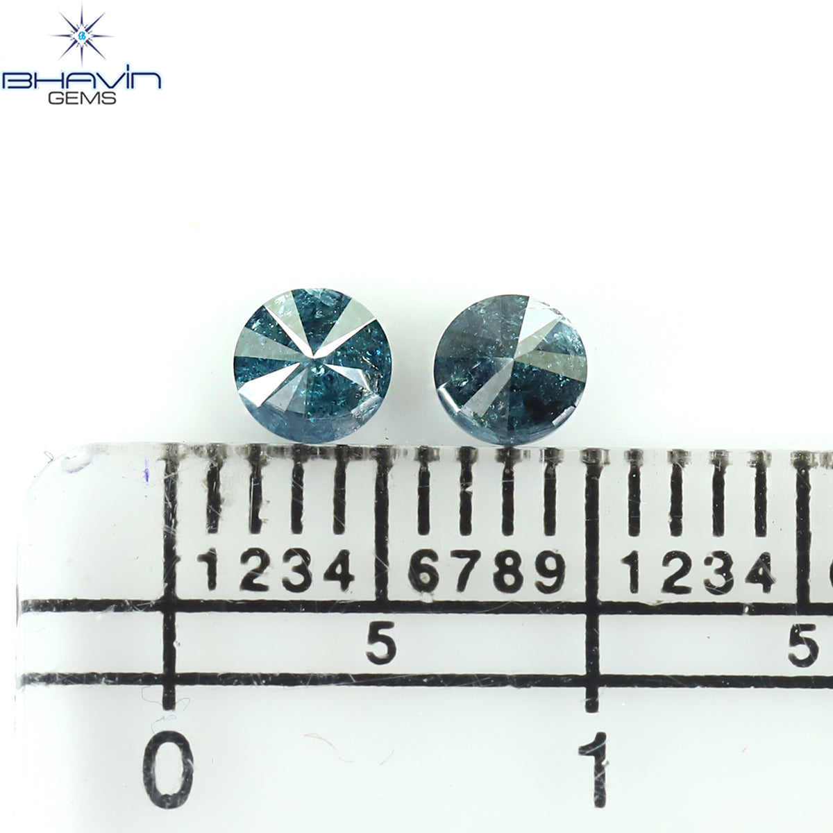 0.44 CT/2 ピース ラウンド ダイヤモンド ブルー ダイヤモンド 天然ダイヤモンド I3 クラリティ (3.73 MM)