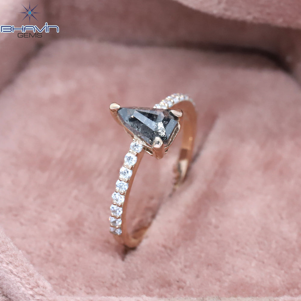 シールド ダイヤモンド ソルト アンド ペッパー ダイヤモンド 天然ダイヤモンド リング ゴールド リング 婚約指輪