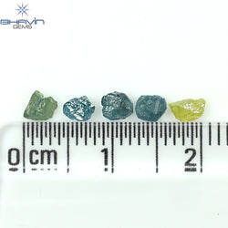 0.97 CT/5 ピース ラフシェイプ 強化ミックスカラー 天然ダイヤモンド I3 クラリティ (4.17 MM)