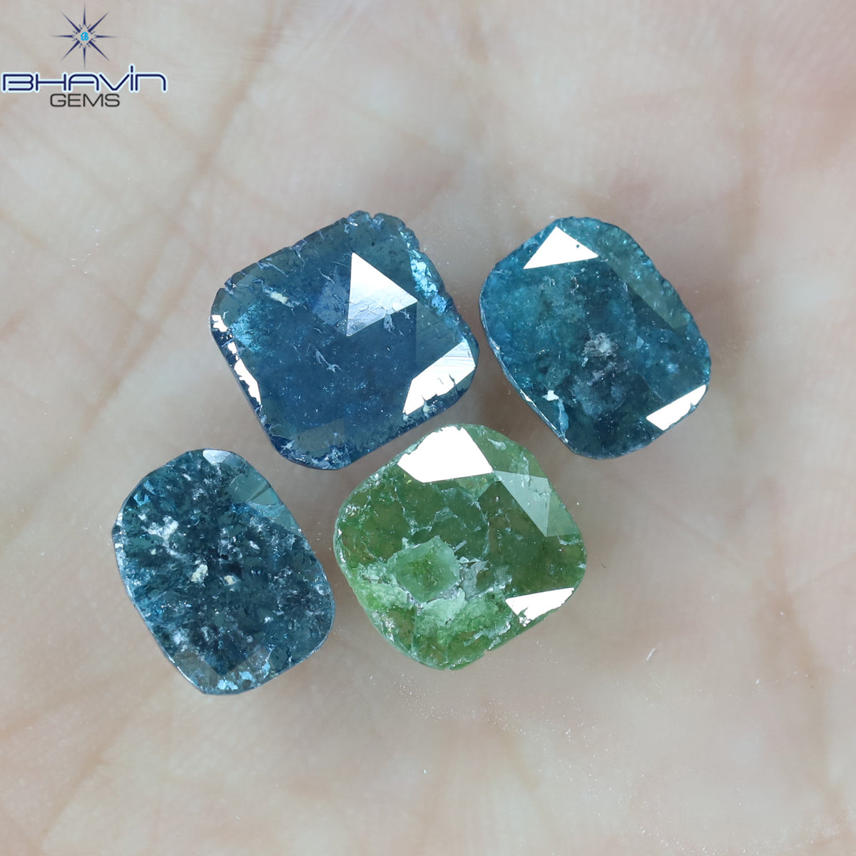 2.81 CT/4 Pcs Natural Slice Diamond Enhanced Blue Green Color Clarity I3 (8.48 MM)