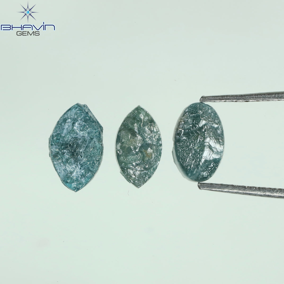 1.53 CT/3 Pcs Natural Mix Rough Diamond Enhanced Blue Color Clarity I3 (7.30 MM)