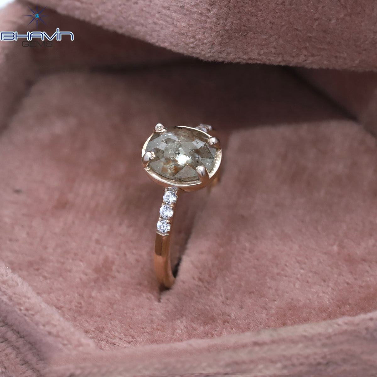 Oval Diamond Natural Diamond Ring Salt And Pepper Color Gold Ring Engagement Ring