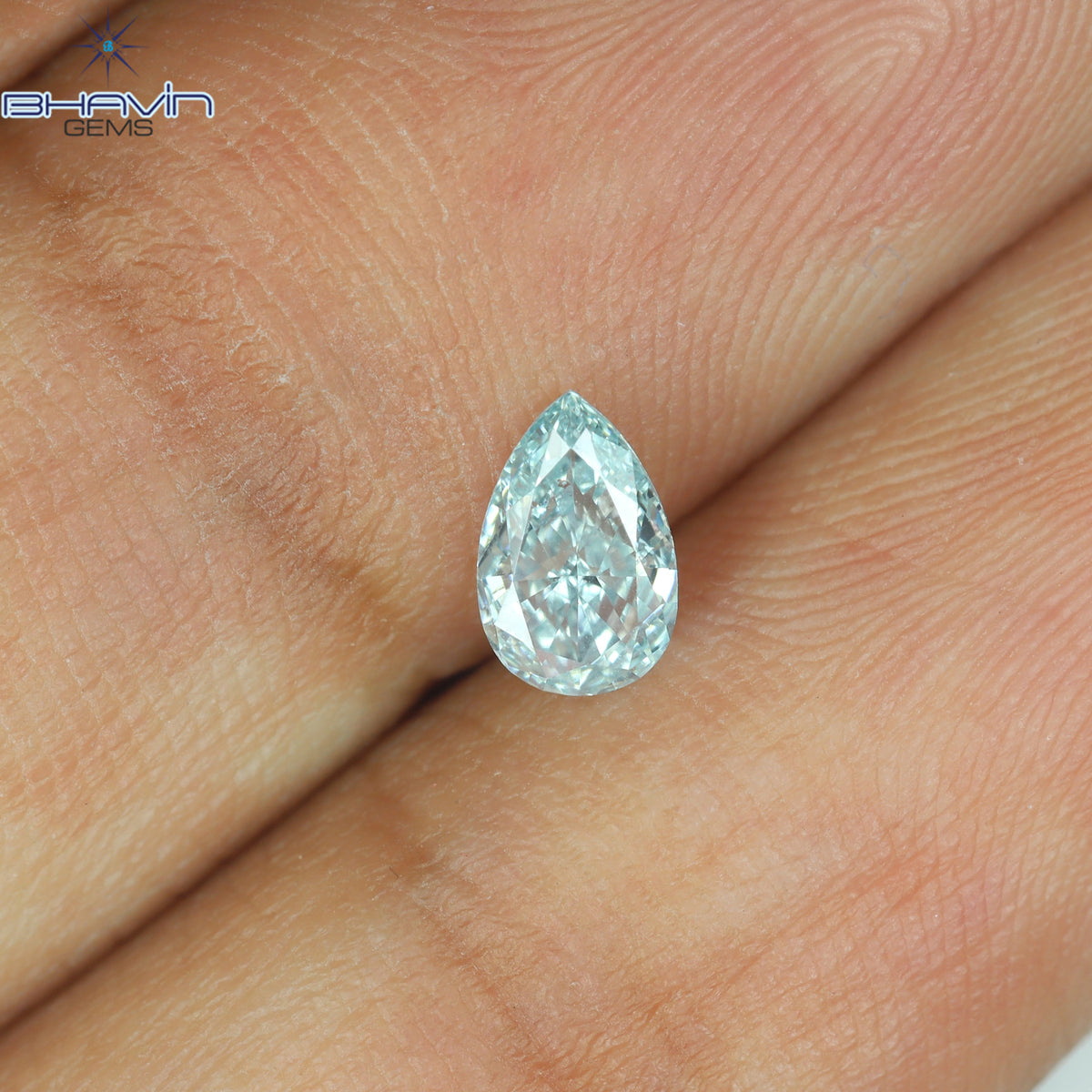 0.37 CT ペアシェイプ ナチュラル ダイヤモンド グリーンがかったブルー カラー VS1 クラリティ (6.00 MM)