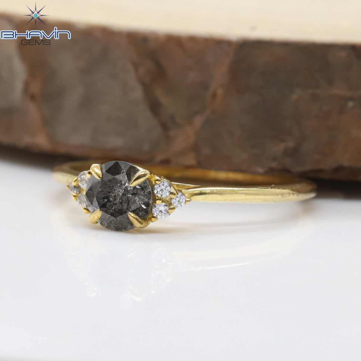 Round Diamond, Natural Diamond Ring, Salt And Pepper Diamond, Gold Ring, Engagement Ring, Wedding Ring, Diamond Ring