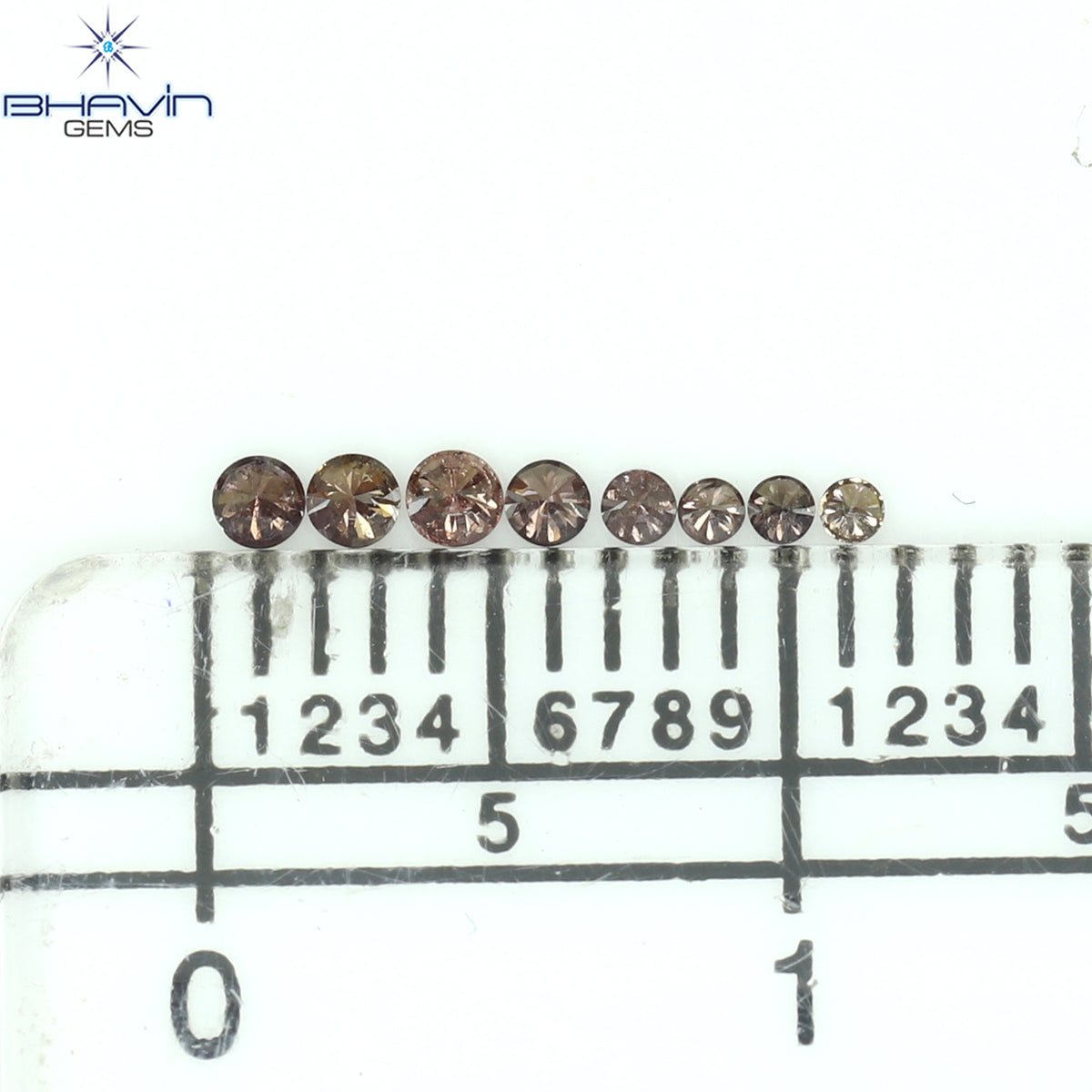 0.11 CT/8 Pcs Natural Round Diamond Enhanced Brown Pink Color Clarity I1 (1.70 MM)