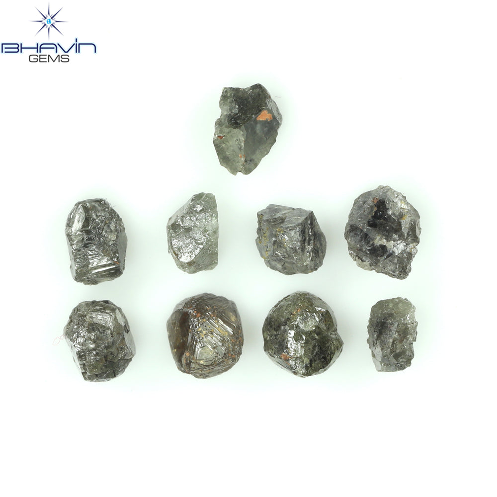 4.11 CT/9 ピース ラフシェイプ ソルト アンド ペッパー カラー ナチュラル ダイヤモンド I3 クラリティ (4.26 MM)