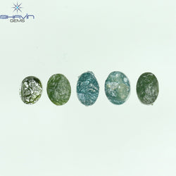 1.34 CT/5 Pcs Oval Rough Shape Green Blue Natural Loose Diamond I3 Clarity (4.60 MM)