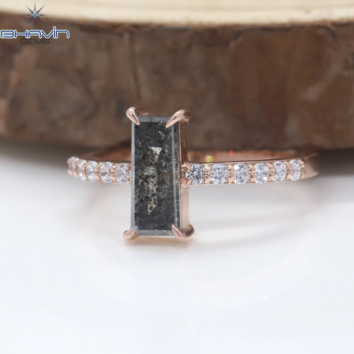 Baguette Diamond Salt And Pepper Diamond Natural Diamond Ring Gold Ring Engagement Ring