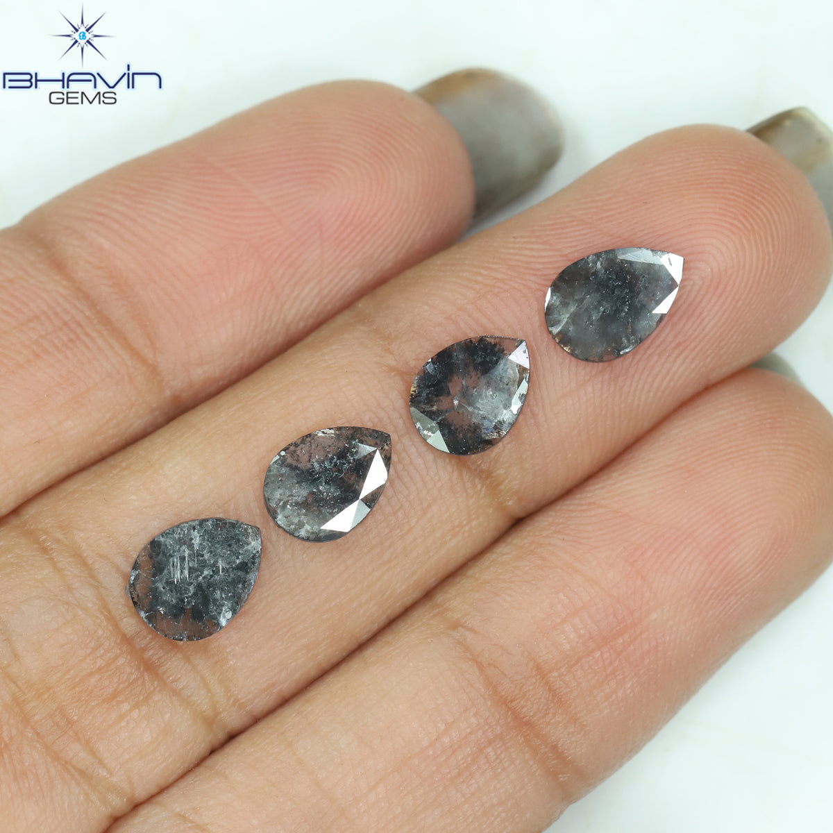 1.56 CT/4 Pcs Natural Pear Slice Diamond Salt And Pepper Color Clarity I3 (7.90 MM)
