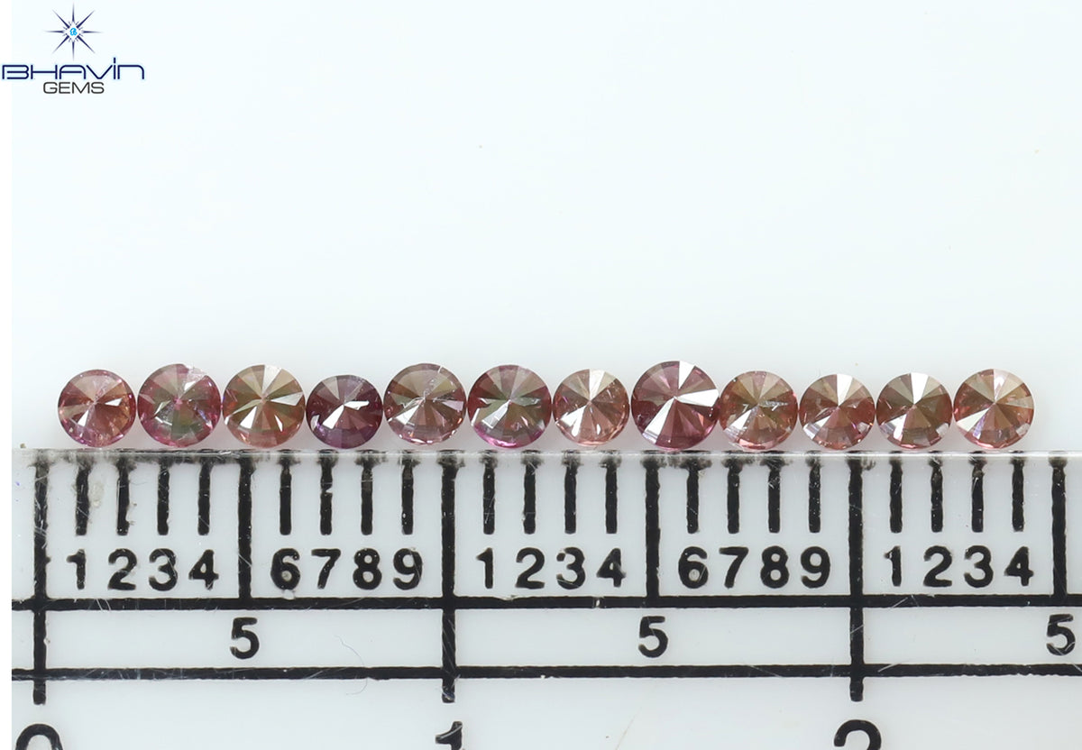 0.39 CT/12 ピース ラウンド シェイプ ナチュラル ルース ダイヤモンド ピンク カラー VS-SI クラリティ (2.25 MM)