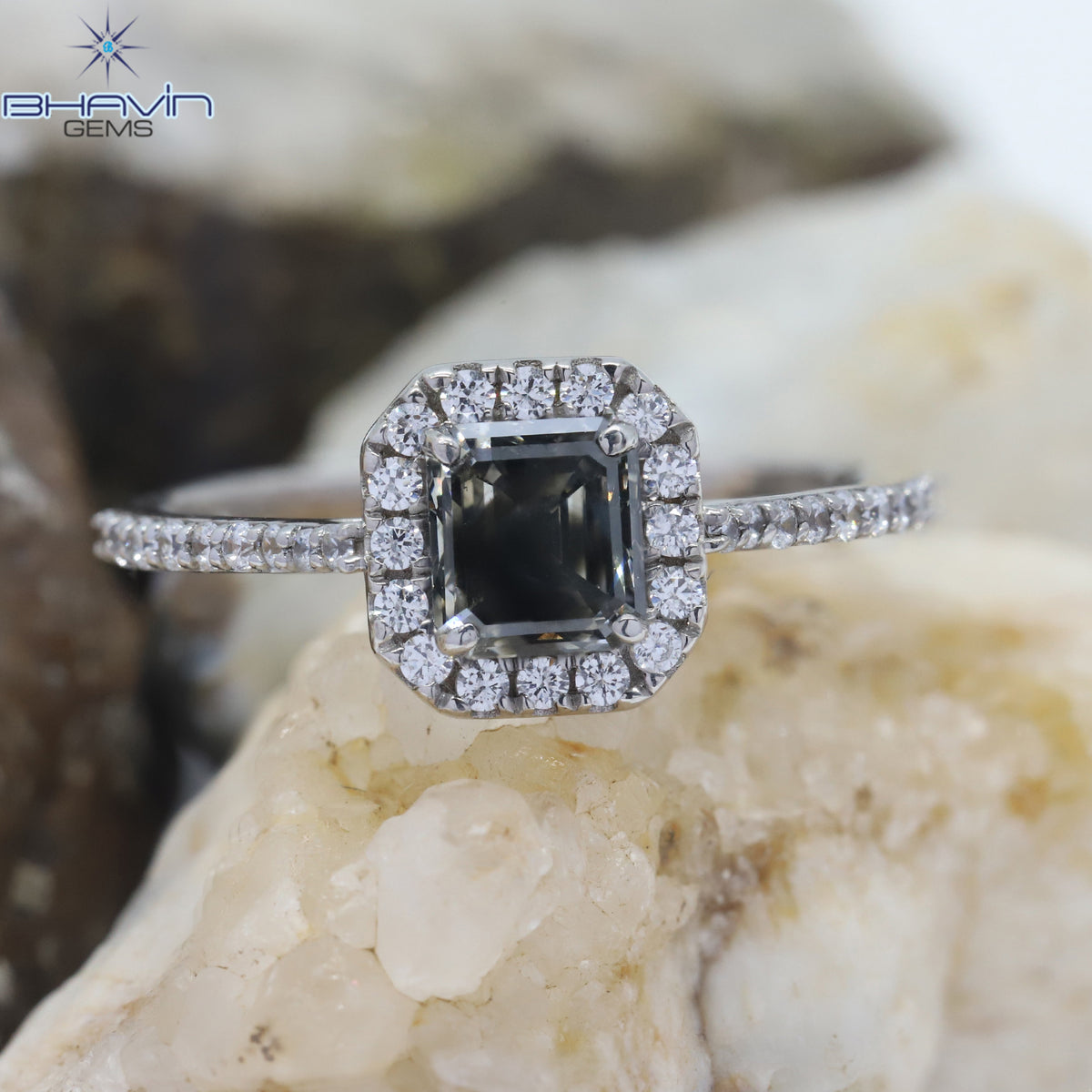 Emerald Diamond, Grey Diamond, Natural Diamond Ring, Engagement Ring