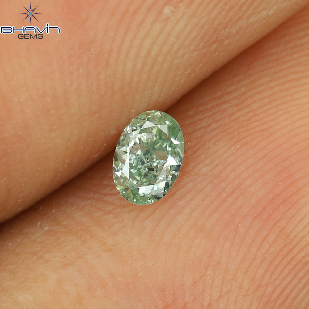 0.14 CT オーバルシェイプ ナチュラル ダイヤモンド ブルーイッシュ グリーン カラー SI2 クラリティ (3.92 MM)