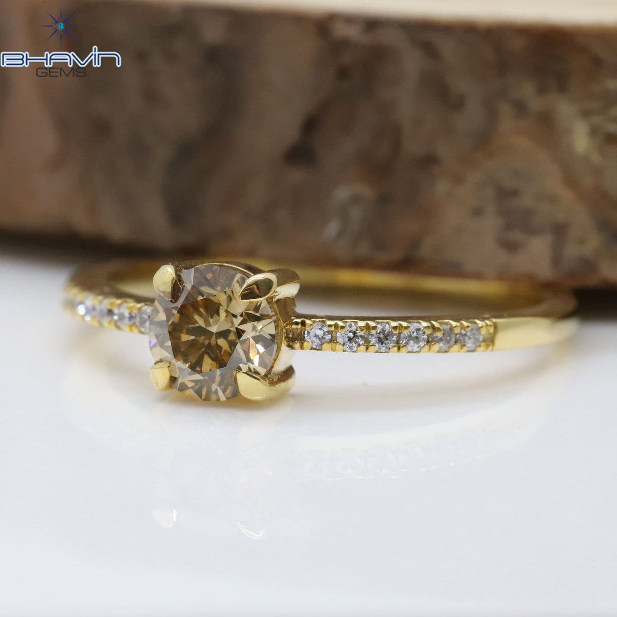 Natural Fancy Champagne Diamond Pave Engagement Ring