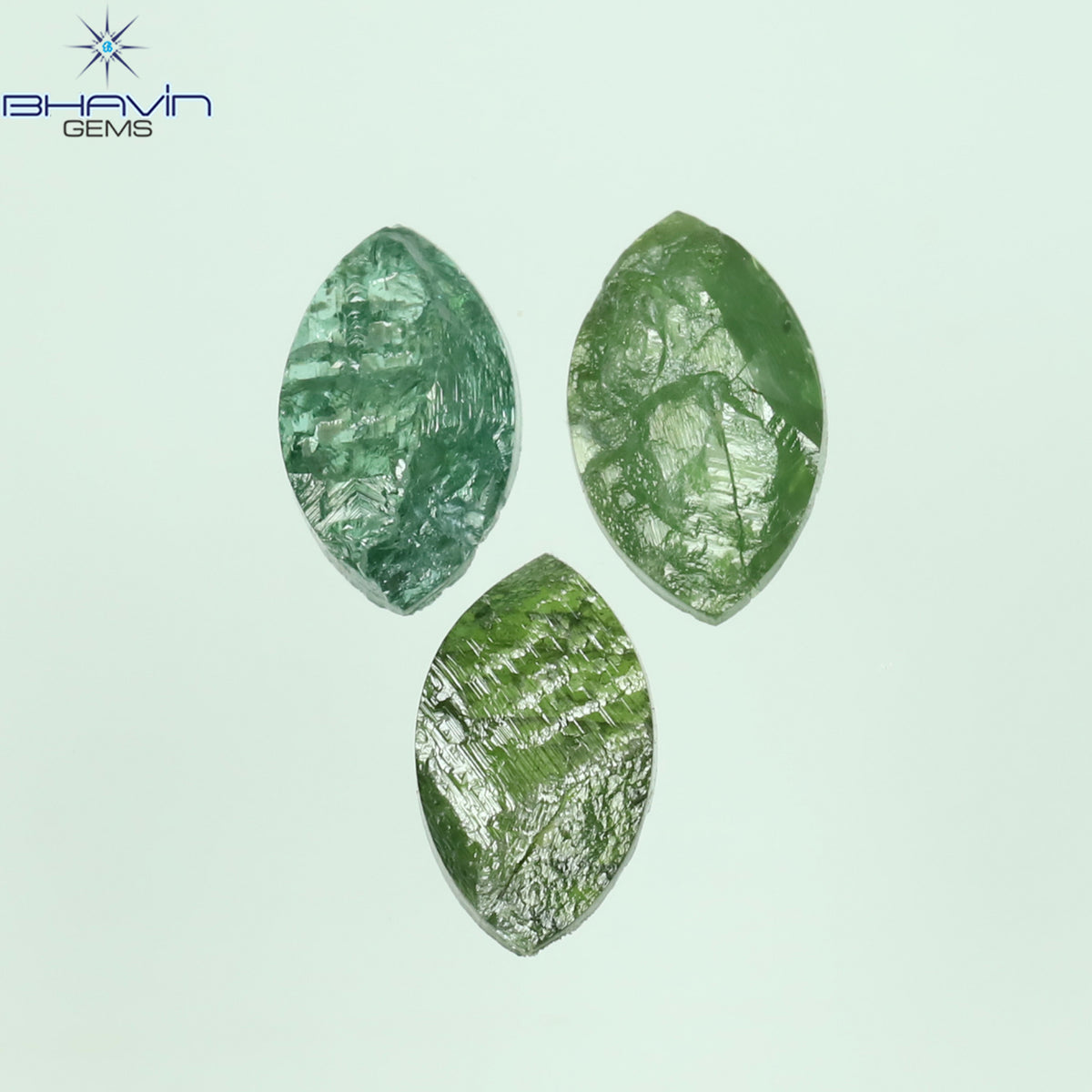 1.04 CT/3 Pcs Natural Marquise Rough Diamond Enhanced Blue Green Color Clarity I3 (6.65 MM)