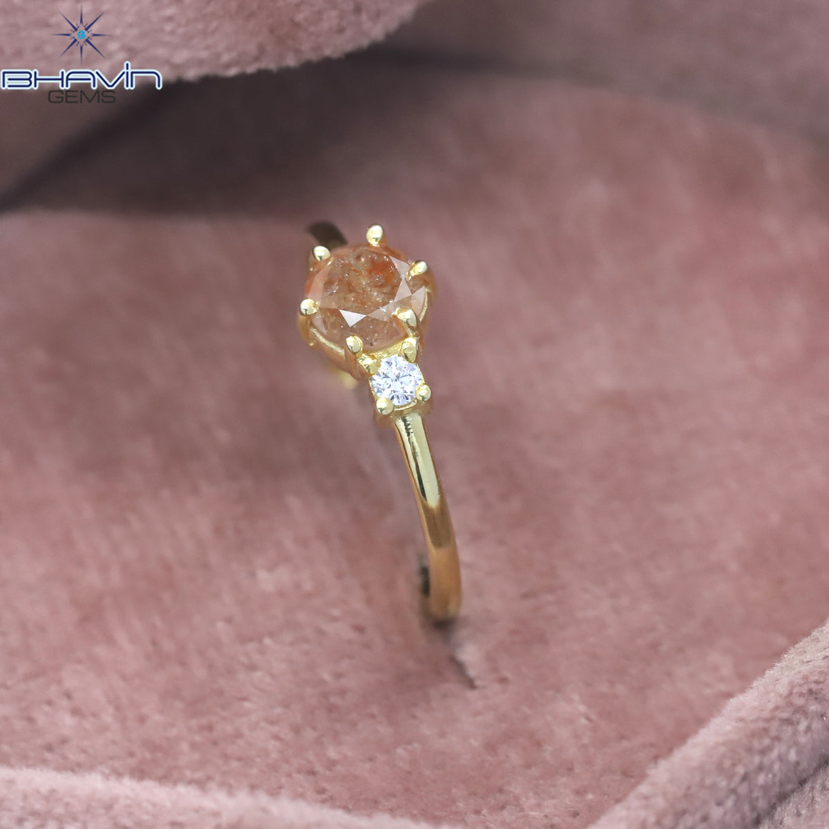 Round Diamond Natural Diamond Ring Yellow Brown Diamond Gold Ring Engagement