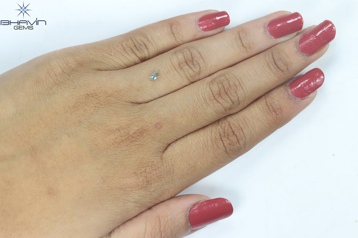 0.15 CT Natural Pear Diamond Enhanced Bluish Green Color Clarity VS2 (4.22 MM)