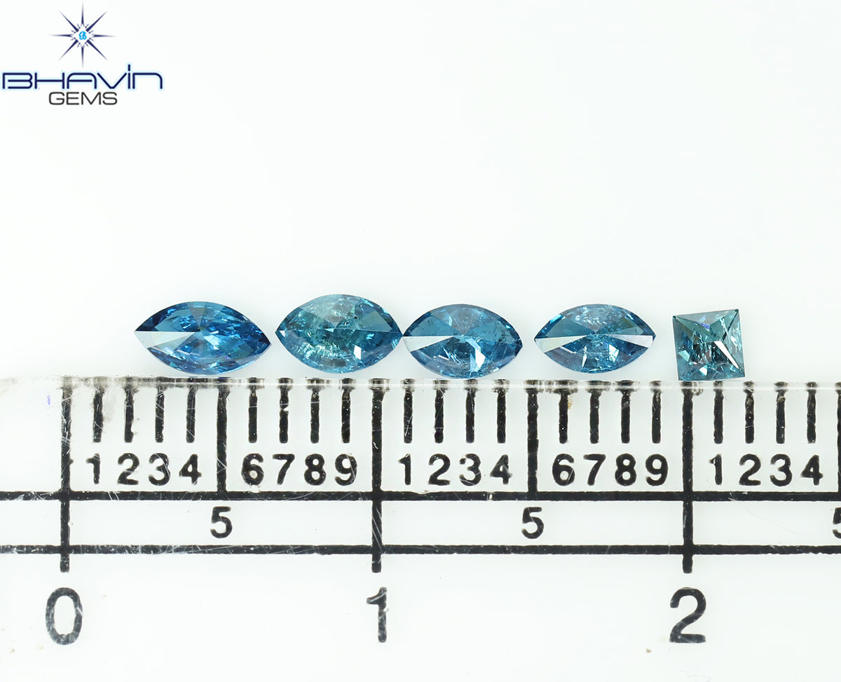 0.48 CT/5 Pcs Natural Marquise Diamond Enhanced Blue Color Clarity I2 (4.44 MM)