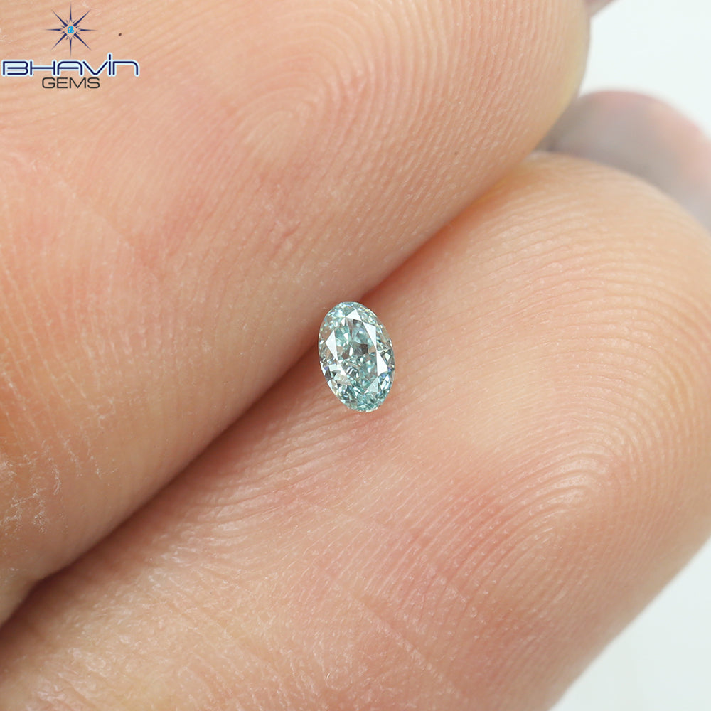 0.12 CT Natural Oval Diamond Enhanced Bluish Green Color Clarity VS1 (3.26 MM)