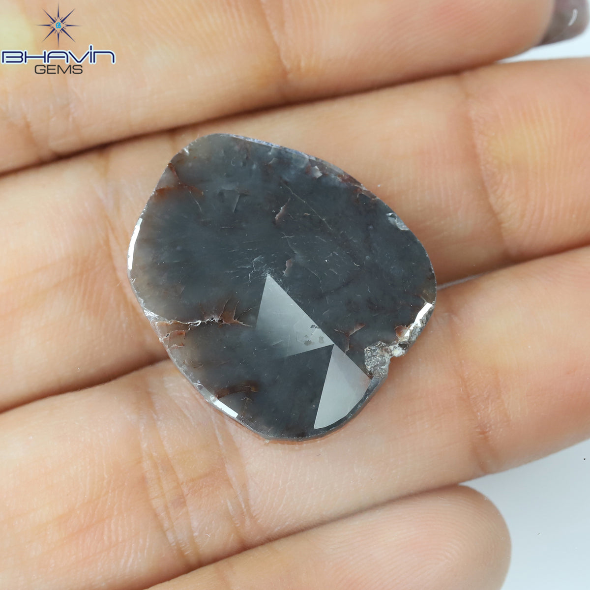 9.29 CT スライス シェイプ ナチュラル ダイヤモンド ブラウン グレー カラー I3 クラリティ (21.00 MM)