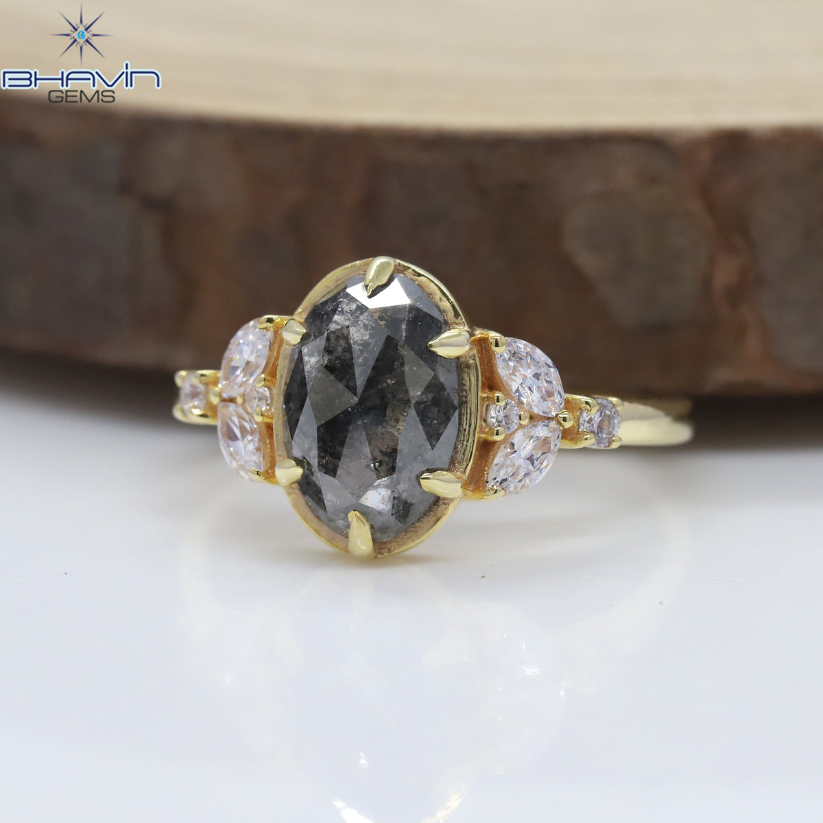 Oval Diamond Natural Diamond Ring Salt And Papper Diamond Gold Ring Engagement
