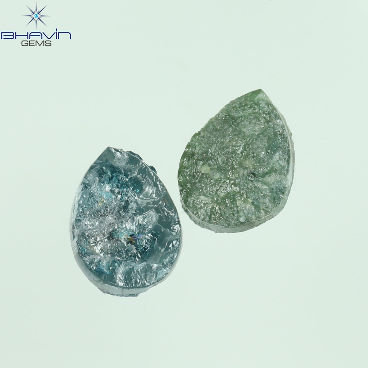 1.19 CT/2 Pcs Natural Pear Rough Diamond Enhanced Blue Green Color Clarity I3 (6.52 MM)