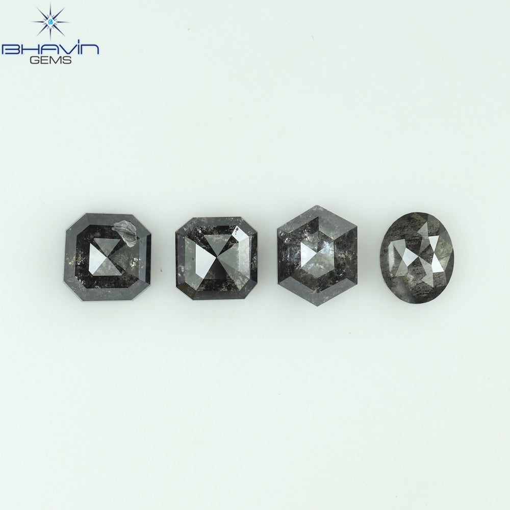 1.69 CT/4 ピース ミックス シェイプ ナチュラル ダイヤモンド ソルト アンド ペッパー カラー I3 クラリティ (5.00 MM)