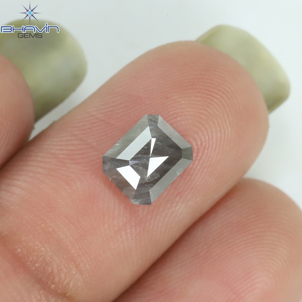 1.23 CT Emerald Shape Natural Diamond Grey Color I3 Clarity (6.60 MM)