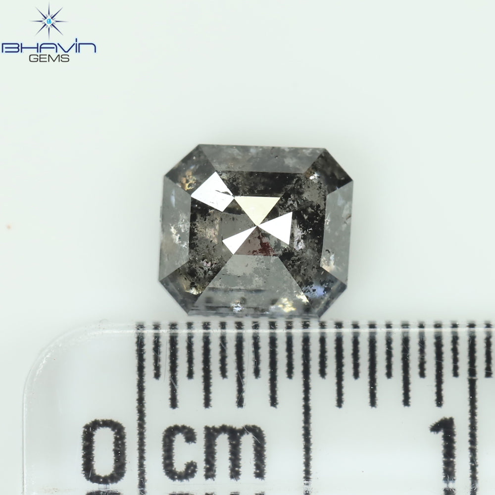 1.00 CT アッシャー シェイプ ナチュラル ダイヤモンド ソルト アンド ペッパー カラー I3 クラリティ (5.72 MM)