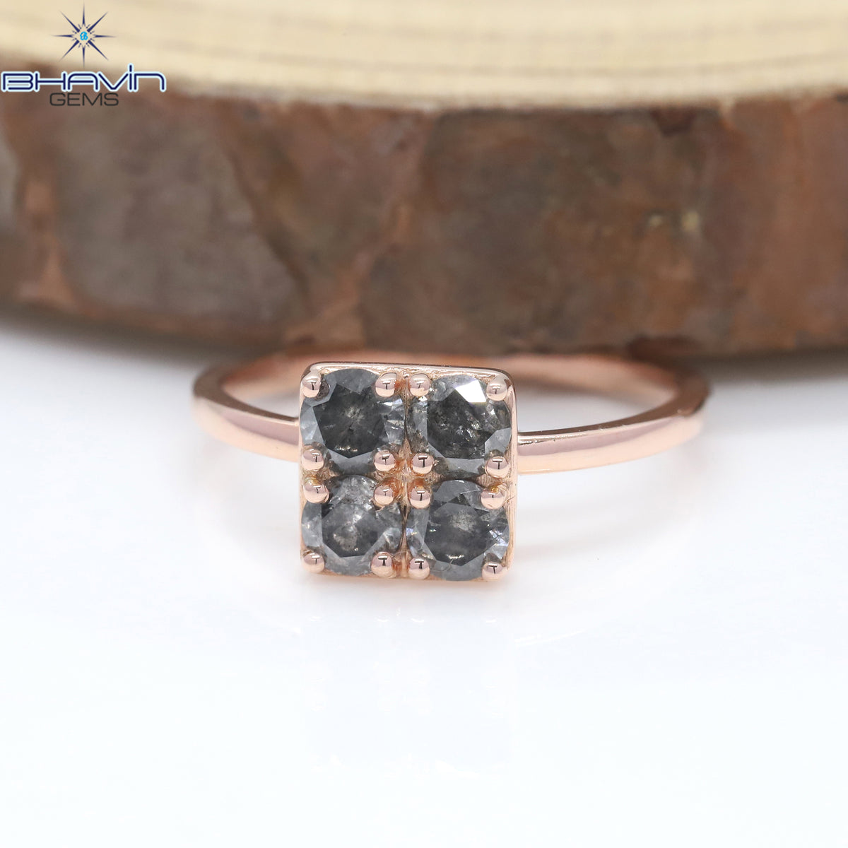 Round Diamond Salt And Pepper Diamond Natural Diamond Ring Gold Ring Engagement Ring