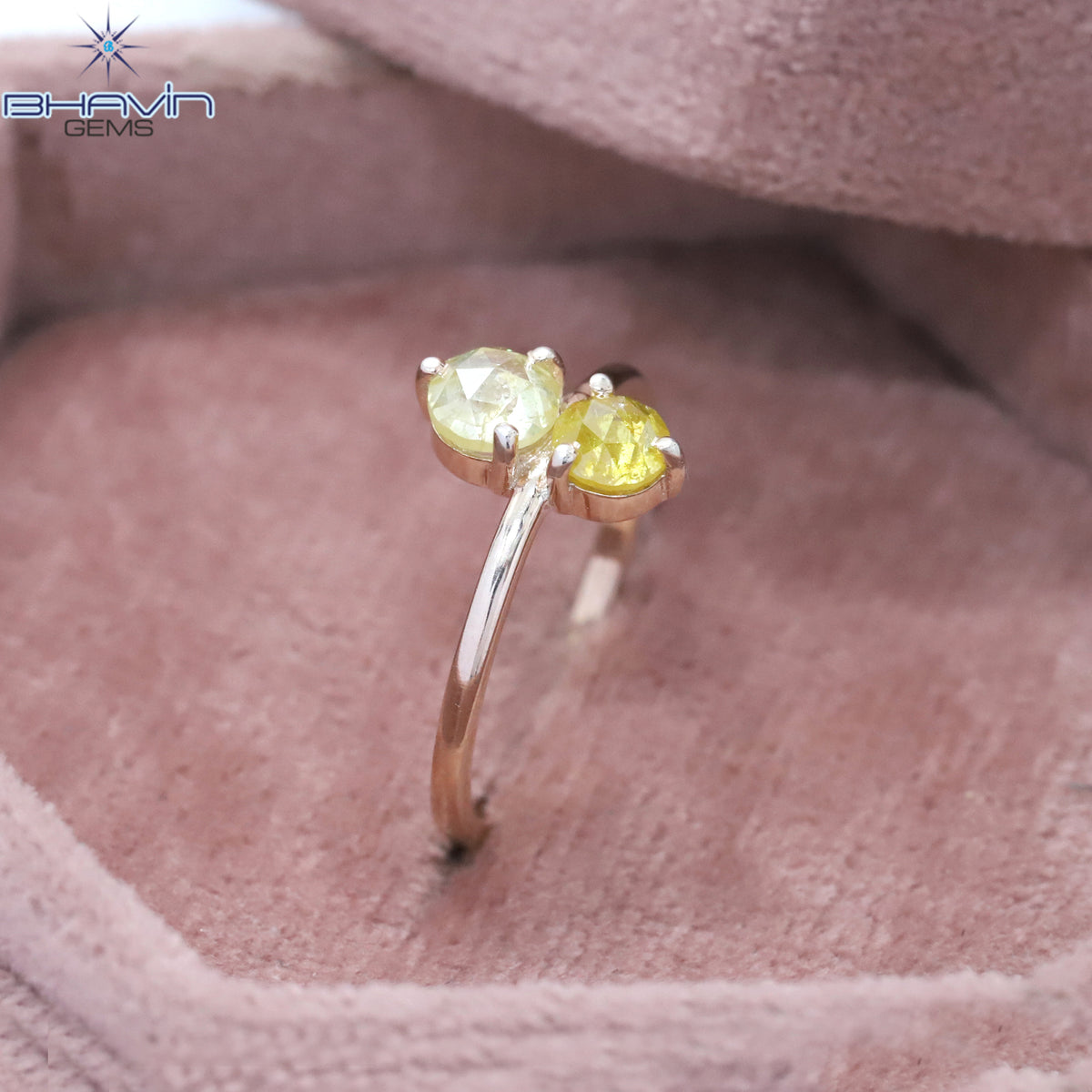Round Rose Cut Yellow Color Natural Diamond Ring Gold Ring Engagement