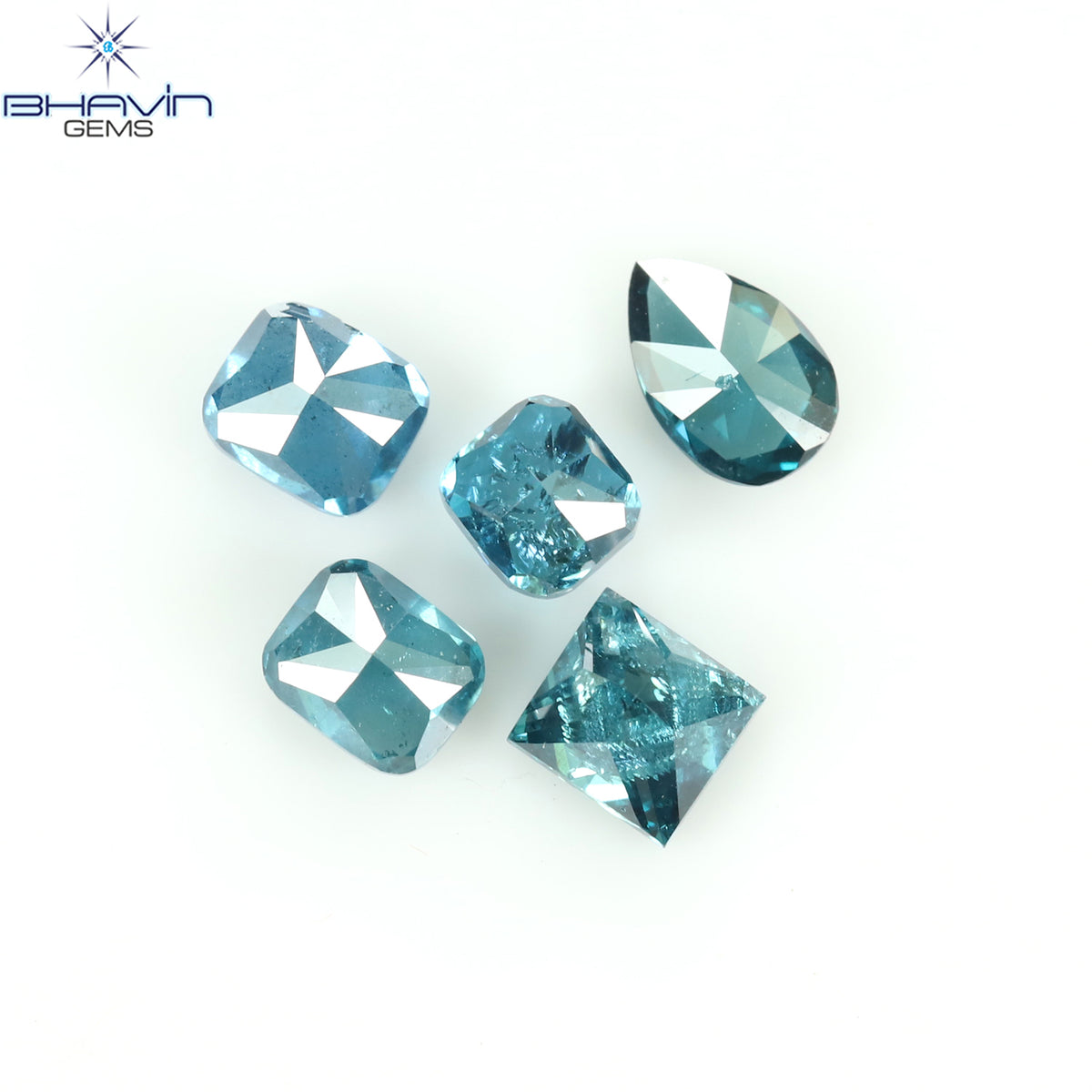 0.96 CT/5 ピース ミックス シェイプ ナチュラル ダイヤモンド ブルー カラー I2 クラリティ (4.40 MM)