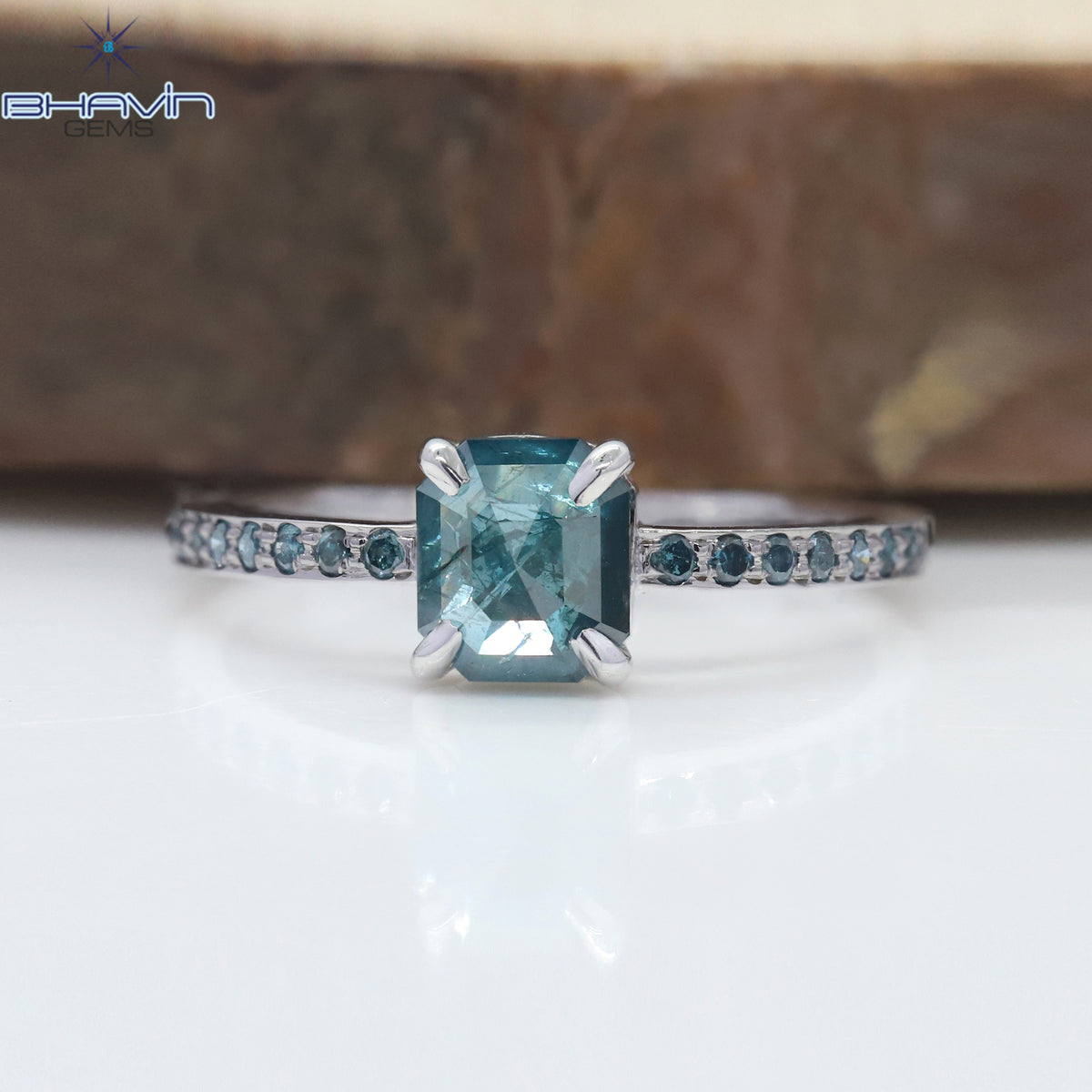 Square Emerald Diamond Blue Color Natural Diamond Ring Engagement Ring