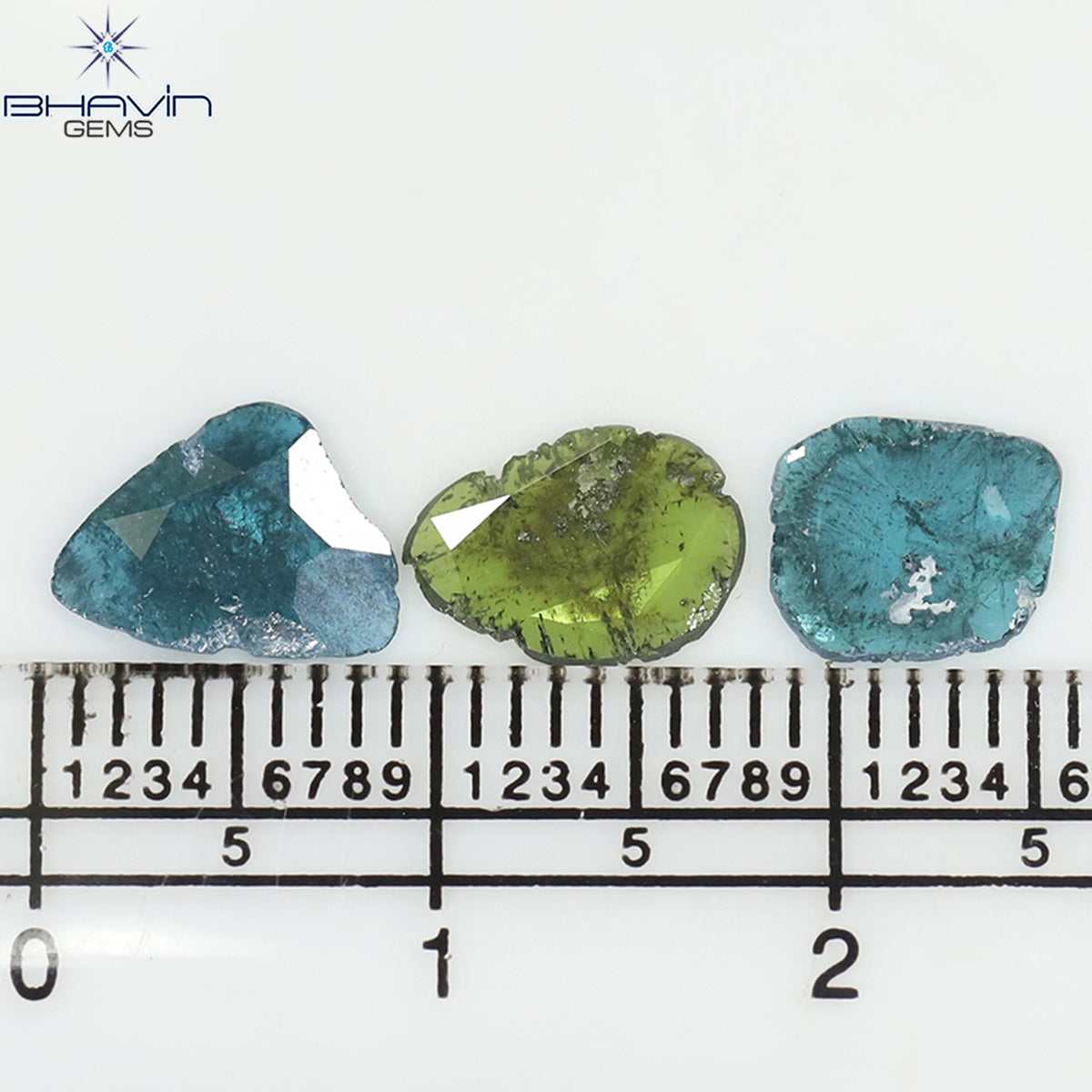 1.37 CT/3 Pcs Natural Slice Diamond Enhanced Blue Green Color Clarity I3 (8.84 MM)