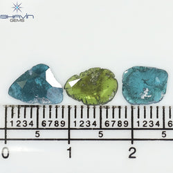 1.37 CT/3 Pcs Slice Shape Natural Diamond Blue Green Color I3 Clarity (8.84 MM)
