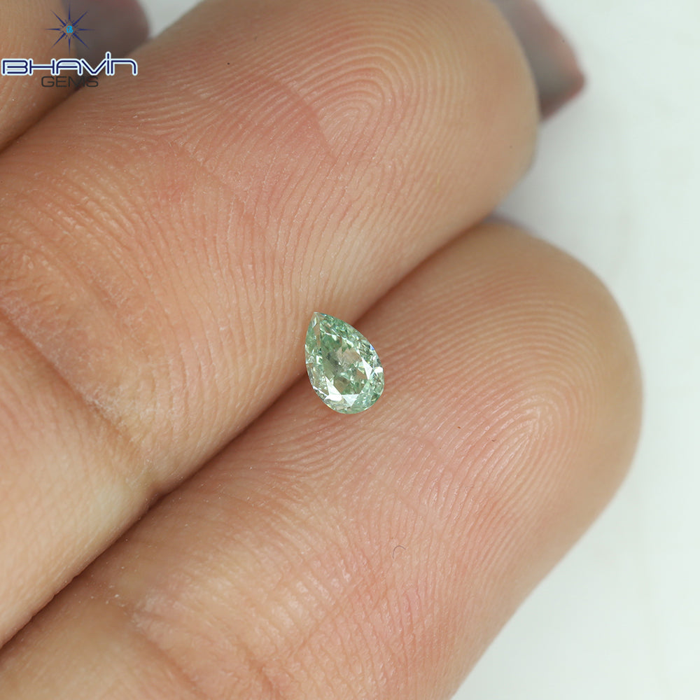 0.15 CT ペアシェイプ ナチュラル ダイヤモンド ブルーイッシュ グリーン カラー VS1 クラリティ (4.02 MM)