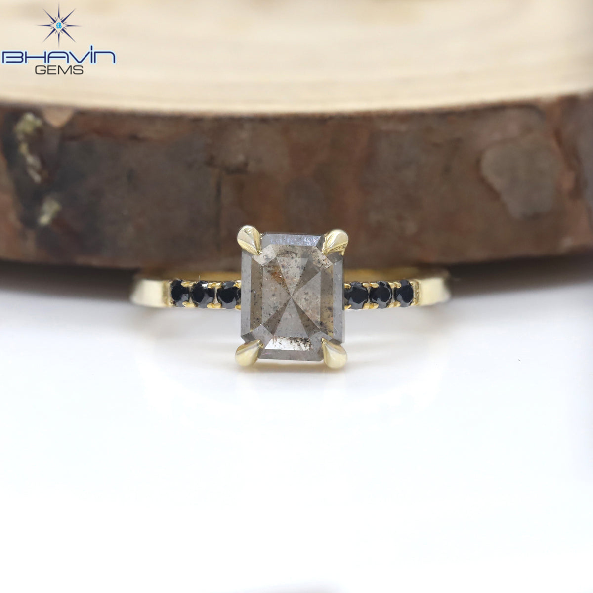 Square Emerald Diamond Salt And Pepper Diamond Natural Diamond Ring Gold Ring Engagement Ring